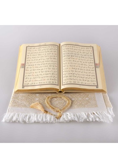 Seccade + Tesbih + Kuran Hediye Seti (Orta Boy, Gold)