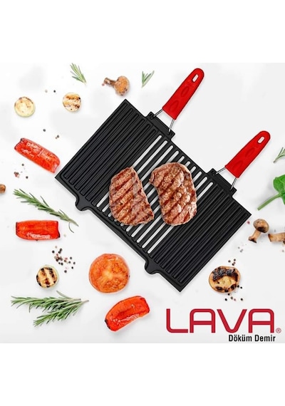 Lava Döküm Mangal Izgarası 40X25 Cm Silikon Kulplu N11.434