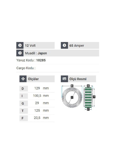 Nursan 160612 Statör 12v 65a Bmc Mega Star Pikap