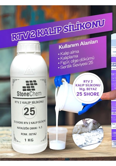 Yüksek Kalite 1. Sınıf Rtv 2 Kalıp Silikonu 1 Kg Beyaz 25 Shore 1