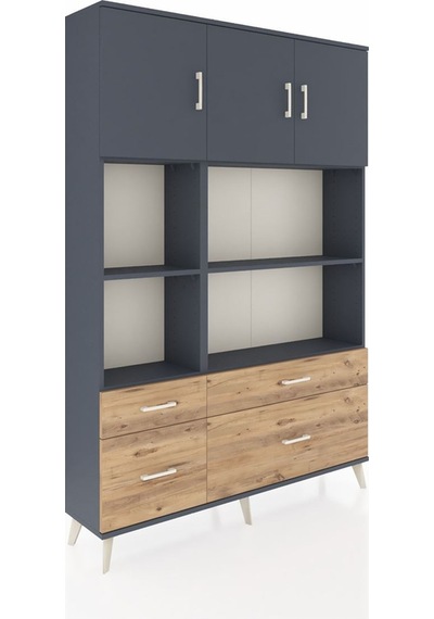 Arges Dolap 8 Raflı 4 Çekmeceli 3 Kapaklı 132x30x195 Antrasit-antrasit/çam Antrasıt/atlas Çam