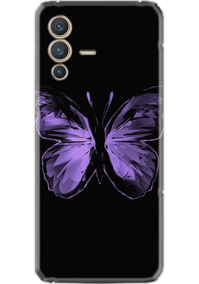 Vivo V23 Kılıf Resimli Desenli Silikon Platinium Series Black Butterfly 1879