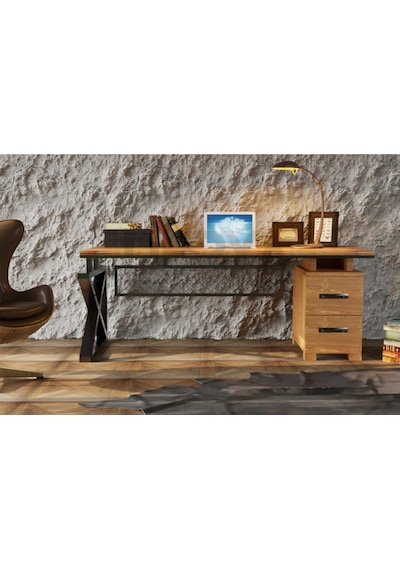 Best Doğal Ahşap Ofis Ve Çalışma Masası -çekmece Modüllü-210 85 76 Cm-açık Ceviz Açık Ceviz