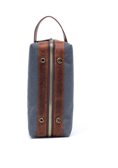 Gillario Design 06 Unisex Kanvas Kumaş+deri Füme-taba Eskitme Dopp Kit