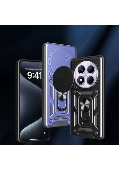 Xiaomi Redmi Note 14 Pro 4g Kılıf Sürgülü Kamera Koruyucu Manyetik Standlı Tank Koruma Celikaksesuar Siyah