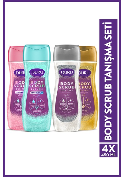Body Scrub Duş Jeli Tanışma Seti 4x450ml Gold, Crystal, Pink, Ice Diğer