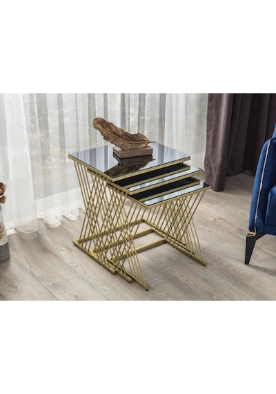 Vienna Gold Metal Ayaklı Füme Aynalı Zigon Sehpa