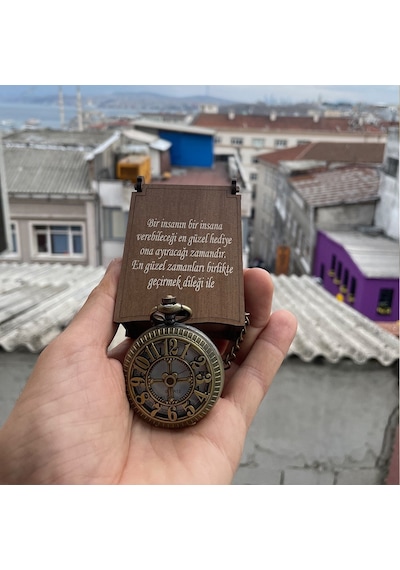 Sayı Kabartmalı Zincirli Köstekli Cep Saati
