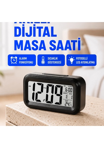 Fotoselli Dijital Masa Saati Aydınlatmalı Alarm Ve Tarih Göstergeli Renkli 99545407