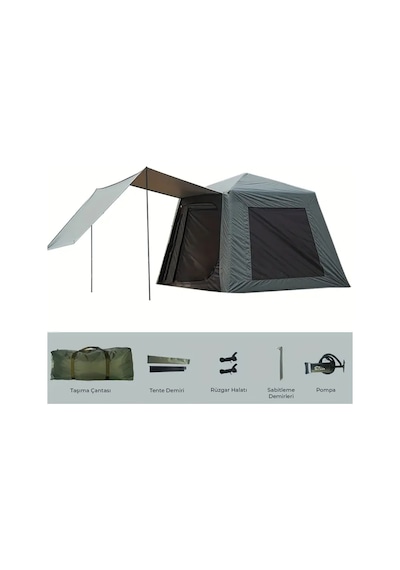 Tenteli Oxford Kumaş Şişme Çadır 4-5 Kişilik 233x233x190cm Haki