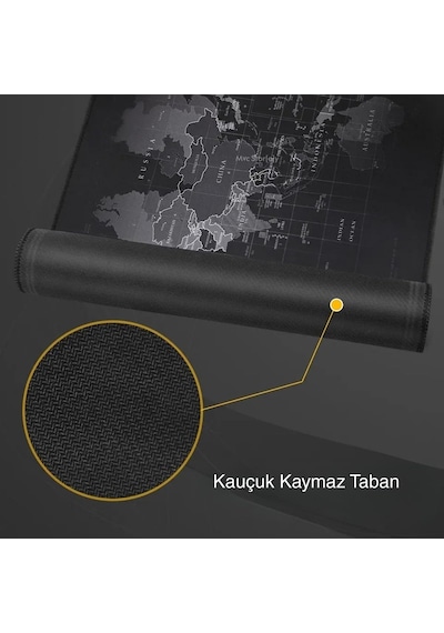 90x40 Cm Mouse Pad, Dünya Haritası Desenli Büyük Mouse Pad, Kaymaz Kauçuk Tabanlı, Dikişli Kenarlı 3 Mm Klavye V