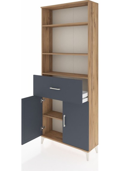 Arges Dolap 4 Raflı Tek Çekmeceli 2 Kapaklı 88x30x221 Çam-antrasit Atlas Çam