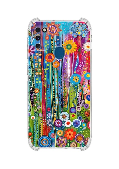 Printify Samsung Galaxy M21 İle Uyumlu Düşlerin Dansı Serisi Folklorik Bahçe Tasarımlı Uv Baskılı Köşe Korumalı Antişok Kılıf Şeffaf