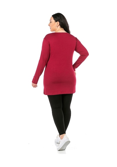 Disentis Büyük Beden Yuvarlak Yaka Uzun Kollu Viskon Uzun Bordo Body