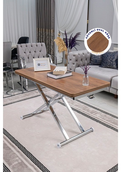 Home Üst Tabla Mdf Ceviz Oval Köşe Alt Krom