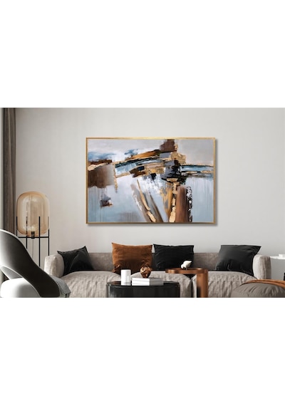 Yağlı Boya Dokulu Tablo Kahverengi Gold Soyut Altın Çerçeveli U08012-179023