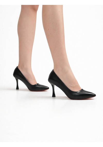 Tual Shoes Kadın Siyah Suni Deri Stiletto Kırmızı - Siyah