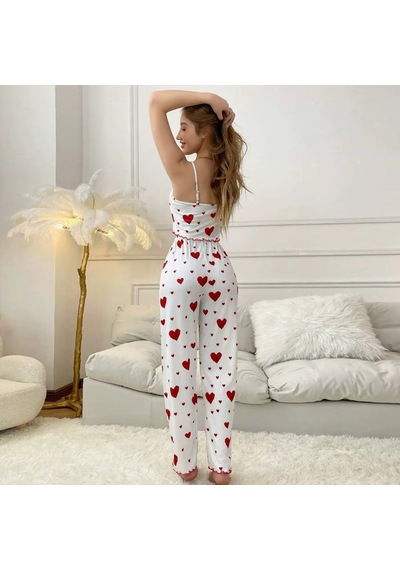 Ece's Design Kalp Desenli Pijama & Uyku Takımı Rahat & Şık W2011 Kırmızı