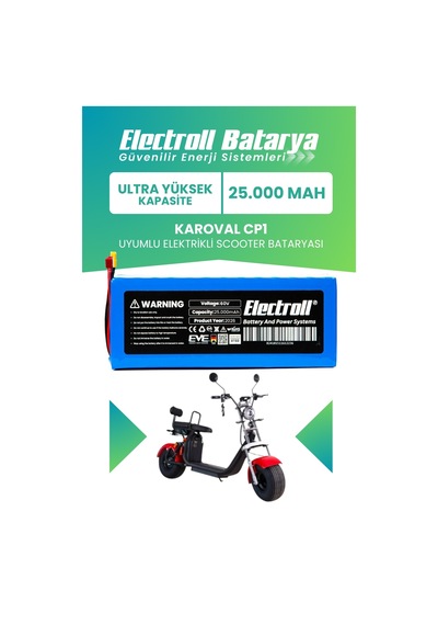 Karoval Cp1 Uyumlu Batarya Ultra Yüksek Kapasite 60v 25ah Elektrikli Scooter Bataryası Mavi