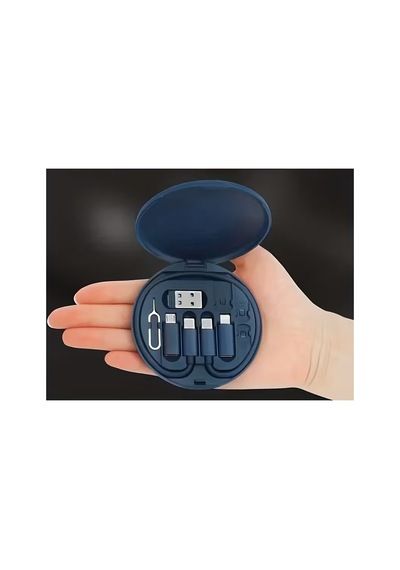 Çok Fonksiyonlu Seyahat Şarj Kiti - Standlı Ve Adaptörlü - Düzenleyici Kutu Lacivert
