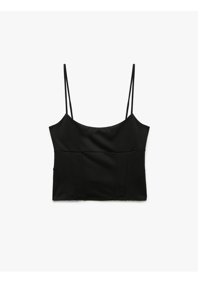 Koton Slim Fit Korse Detaylı Askılı Viskon Crop Top Siyah 7wal30048ık
