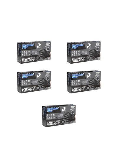 Dolphin Nitril Powergrip Ekstra Kalın Elmas Dokulu Eldiven Siyah Large Büyük Boy - 50'li 5 Paket