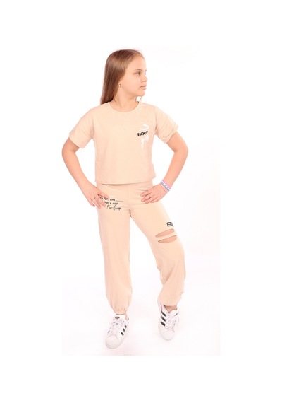 Toontoy Kids Toontoy Kız Çocuk Enjoy Yes Baskılı Eşofman Takım Bej