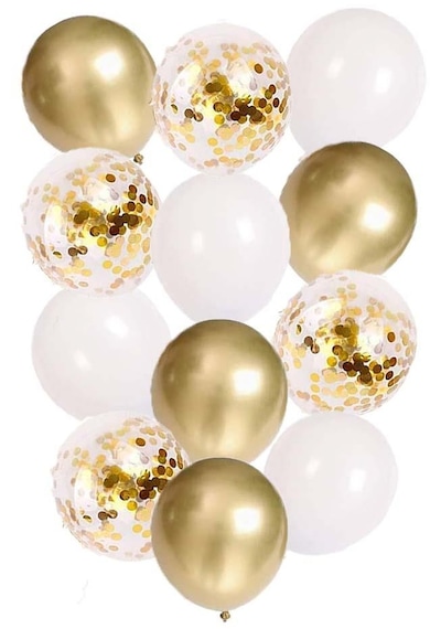 12 İnç Beyaz Gold Ve Konfetili Karışık Balon 10 Adet