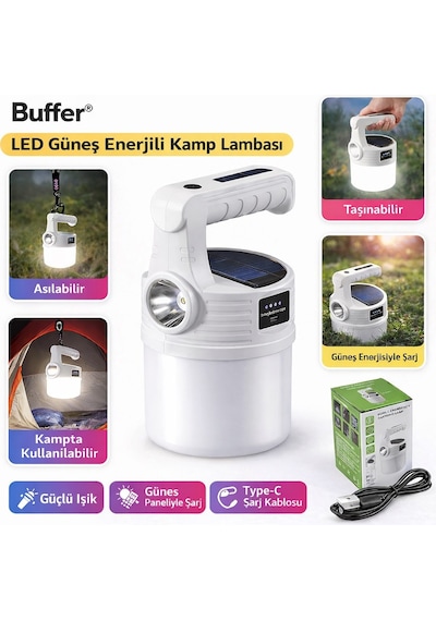 Plentiful Led Güneş Enerjili Kamp Lambası 2000 Lümen Süper Parlak, 5 Aydınlatma Modlu,usb İle Şarj Edilebilir Dış Mekan,asılabilir Torch El Feneri Beyaz