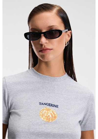 ETHIQUET E VERA Kadın %100 Pamuk Comfort Fit Baskılı Kısa Kollu Yuvarlak Yaka Grimelanj T-Shirt