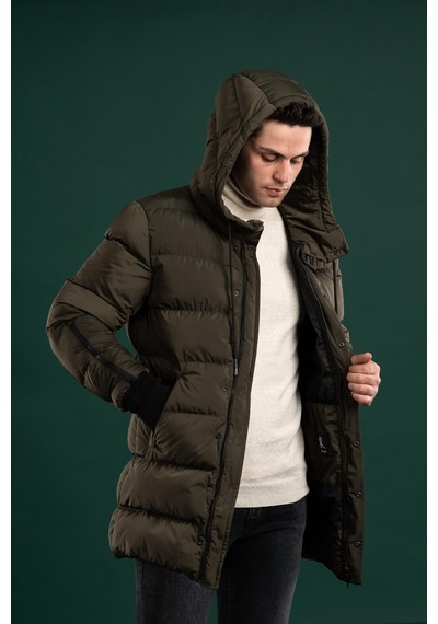 Sir Regular Fit Kapşonlu Astarlı Uzun Kalın Şişme Mont 001