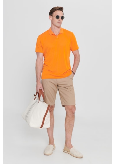 AC&Co / Altınyıldız Classics Erkek Turuncu Regular Fit Rahat Kesim Polo Yaka Baskılı Tişört Turuncu