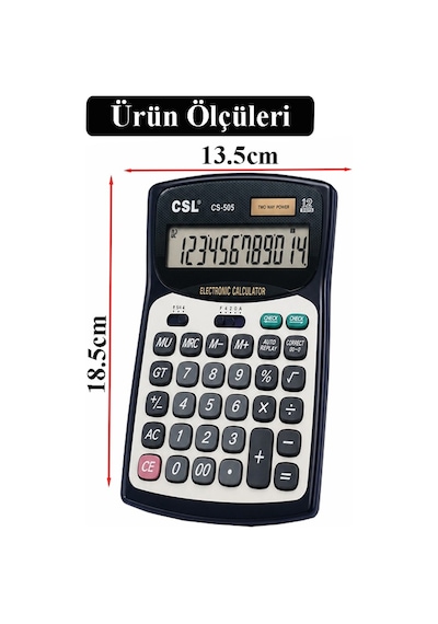 Hesap Makinesi Siyah 13.5x18.5 Cm 1 Adet Csl Cs-505 12 Haneli Orta Boy Hafızalı Ofis Büro Masaüstü Hesap Makinası