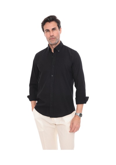 Slim Fit Uzun Kol Yaka Düğmeli Nefes Alan Keten Hediye Kutulu Erkek Gömlek Fs-004548 - Siyah-3231 Slim Fit Uzun Kol Yaka Düğmeli Nefes Alan Keten Hediye Kutulu Erkek Gömlek Fs-004548 - Siyah-3231