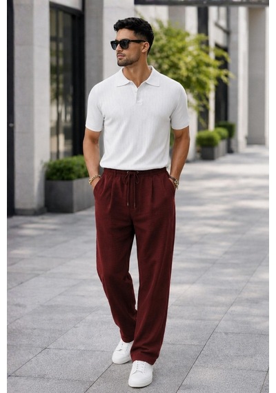 Madmext Bordo Müslin Kumaş Erkek Basic Pantolon 6507