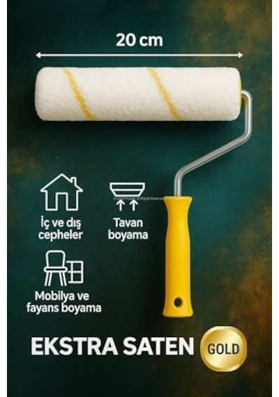 Rulo Fırça, İç Ve Dış Cephe Boyama, Tavan Badana, Fayans Ve Mobilya, Profesyonel Boya Ve Badana Rulo, Yıkanabilir, Ekonomik 20 Cm 0,15 L