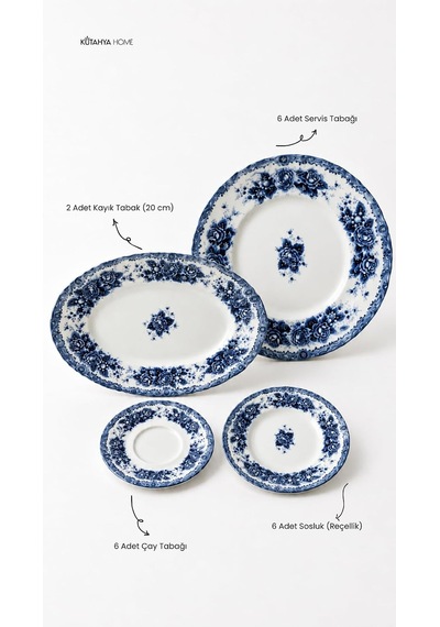 6 Kişilik 20 Parça Porselen Kahvaltı Takımı Blue Romance Kütahya Home Diğer