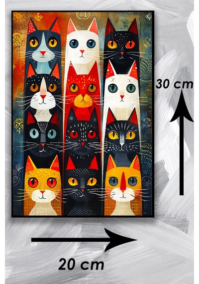Kedi Resim Illüstrasyon Şık Ahşap Tablo Modeli, Estetik, Oturma Odası, Salon, Ofis, Ev Dekorasyonu
