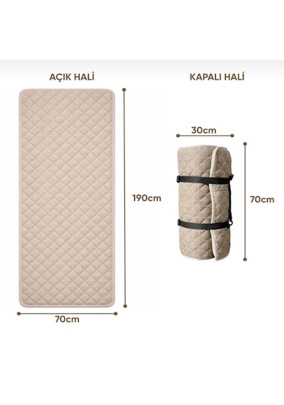 Taşınabilir Katlanır Outdoor Matı, Katlanır Yatak, Karavan Kamp Yatağı Anne Yanı Deprem Yatağı 70 190 Tek Kişilik Bej - Krem