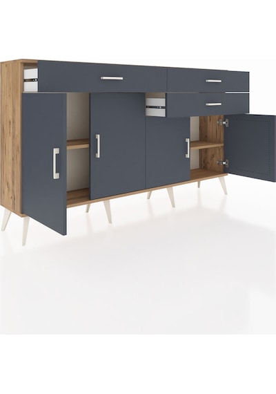 Arges Konsol 2 Raflı 3 Çekmeceli 4 Kapaklı 176x30x99 Çam-antrasit Çam-antrasit