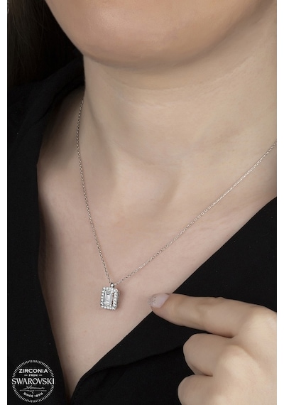 Union Swarovski Zirconia Kadın Dikdörtgen Gümüş Kolye