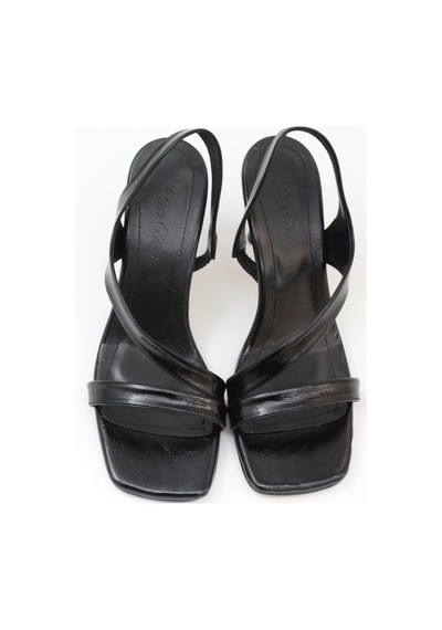 Nesilshoes Nesil Shoes Pine 700 Siyah Topuklu Dekolte Kadın Sandalet Siyah Rugan