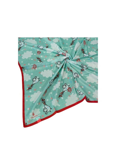 Mim Eşarp Valino Soft Pamuk Çocuk Desenli Eşarp 70x70 Cm Su Yeşili - Kırmızı - Kuş