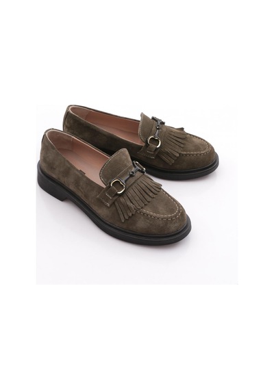 Dgn 010 Kadin Loafer Ayakkabi Yeşil Süet