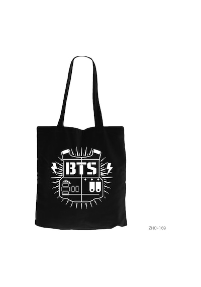 Bts Sheild Logo Siyah Kanvas Bez Çanta Siyah
