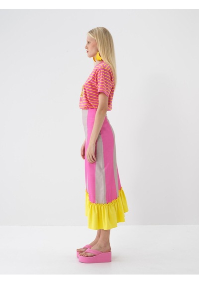 Xint Sarı Pamuk Dokulu Oversize Tişört 602341