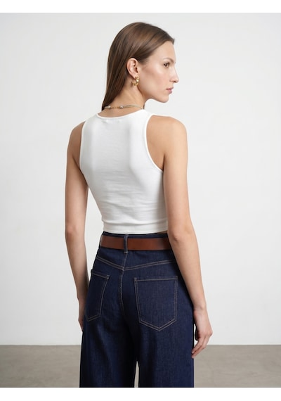 Dilvin 32941 Kolsuz Crop Top-beyaz