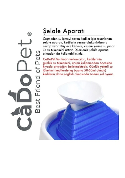 Cadopet Kedi Su Pınarı Su Sebili Su Çeşmesi Ultra Sessiz 2,0 Litre Usb 5 Volt 2 Metre Kablo
