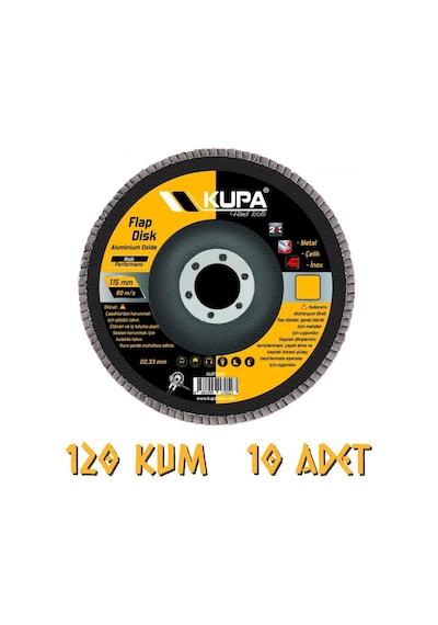 Kupa Katlı Flap Disk Zımpara A120 Kum - 10 Adet