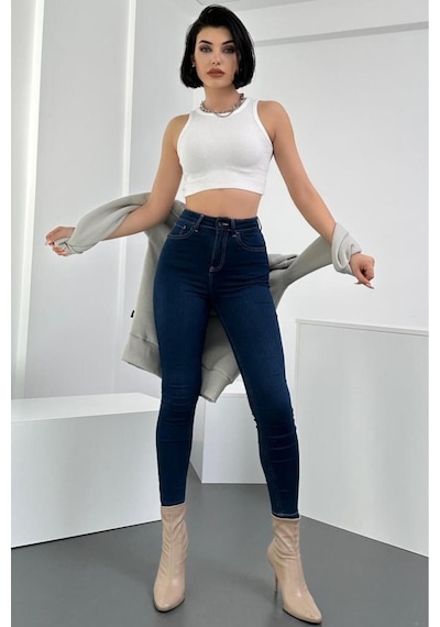 HLT Jeans Kadın Blue Black Süper Skinny Fit Esnek Likralı Yüksek Bel Denim Jean Kot Pantolon HLTJENNİE-BLUE BLACK-A Çok Renkli HLT Jeans Kadın Blue Black Süper Skinny Fit Esnek Likralı Yüksek Bel Denim Jean Kot Pantolon HLTJENNİE-BLUE BLACK-A Çok Renkli